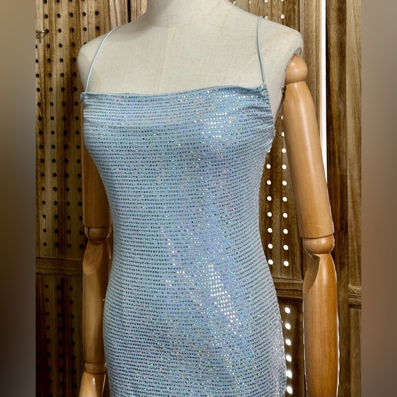 City Studio Juniors Metallic Slip Dress Baby Blue Bodycon Size XS - Picture 6 of 9